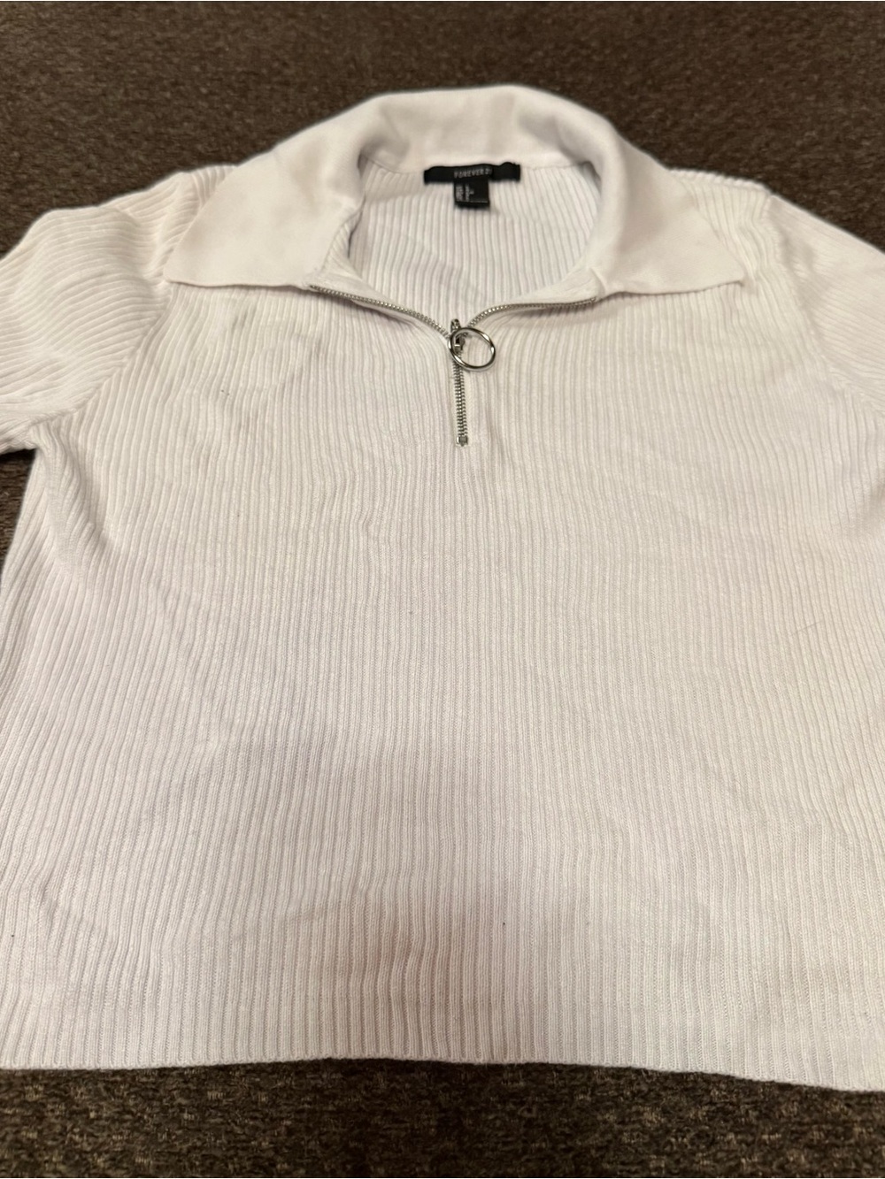 Forever 21 White Ribbed Half-Zip Sweater
